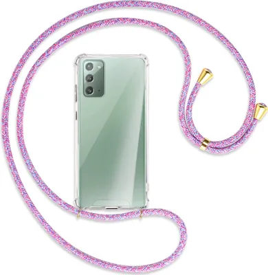 Produktbild von Handykette Backcover-Schutzhülle mit Band (Metall goldfarben) für Samsung Galaxy Note20 4G/5G (N980,N981) - lila/rosa/blau