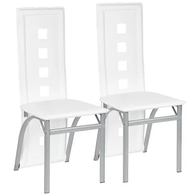 Image de lot de 2 chaises de salle à manger Chaise de cuisine noble en similicuir Chaise de cuisine noble en métal Bâti blanc