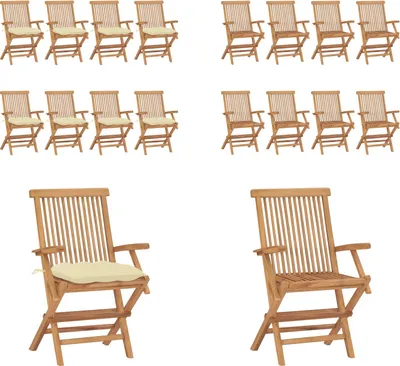 Produktbild von vidaXL Gartenstühle mit Cremeweißen Kissen 8 Stk. Massivholz Teak - Gartenstuhl - Gartenstühle - Gartenstuhl Holz - Gartenstuhl Massivholz