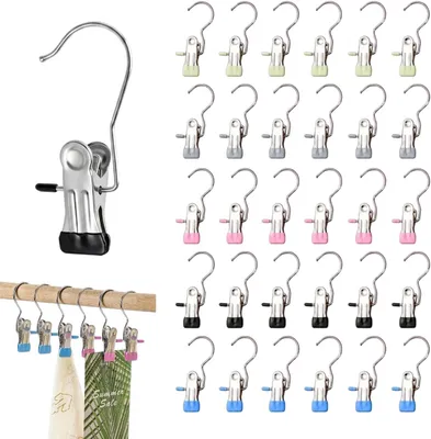 Imagen del producto de Perchas para ropa con pinzas giratorias de 360°, paquete de 30 unidades, acero inoxidable, antideslizantes, para ropa
