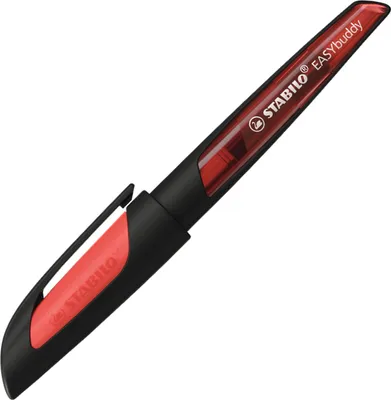 Produktbild von Schulfüller mit Linkshänder-Feder L - STABILO EASYbuddy in schwarz/rot - Schreibfarbe blau (löschbar) - Einzelstift - inklusive Patrone