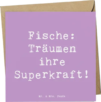 Produktbild von Mr. & Mrs. Panda Klappkarte Spruch Fische Kraft - Lavendeltraum - Geschenk, Horoskop, Geschenke Astrologie, Tierkreiszeichen, Kreativ, sensibel, doppelkarte, Grußkarte