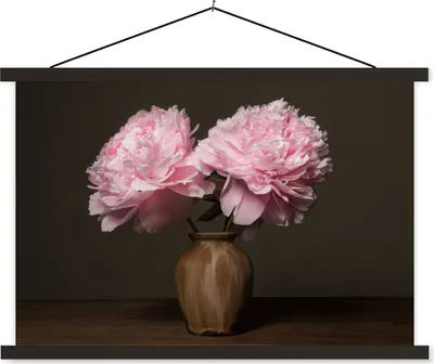 Produktbild von MuchoWow® Textilposter Vase - Blumen - Rosa 90x60 cm mit schwarzem Rahmen - Aufhängungssatz