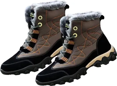 Produktbild von 1 Paar Winter-Schneestiefel in Übergröße, zum Schnüren, hohes Rohr, verdickte, mit Plüsch gefütterte Outdoor-Stiefel, wasserdicht, rutschfest, warme Stiefel zum Skifahren, Wandern, Jagen, Schneeschuhwandern
