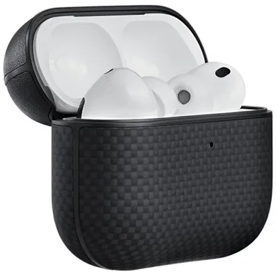 Obrázok produktu pre Puzderka PITAKA z aramidového vlákna pre AirPods Pro 3, čierna-sivá, elegantný dizajn, trvanlivá ochrana