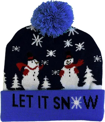 Produktbild von LED-Weihnachtsmütze mit Bommelmotiv, mehrfarbig, Strickgewebe, 21x20 cm