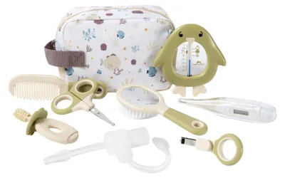 Imagen del producto de Set de productos de higiene Bebeconfort, para la salud y el cuidado del bebé, ideal para recién nacidos desde el nacimiento, perfecto para llevar de viaje, incluye una bolsa, diseño "Bajo el mar"