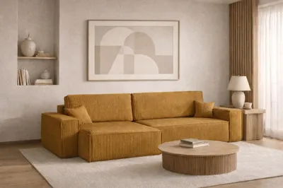 Produktbild von Kaiser Möbel Ecksofa mit schlaffunktion und bettkasten BEST XL, stoff Poso Dicker Cord, Senffarbe, Links