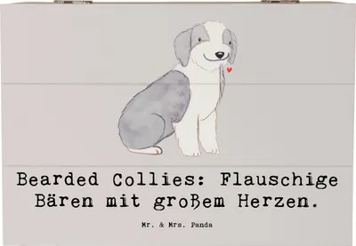 Produktbild von Mr. & Mrs. Panda truhe holz Bearded Collie Bärenherz 22 x 15 cm - Grau Pastell - Geschenk, Hunderassen Vielfalt, Hunderasse, Box, Beschreibung, Abenteuer, fotobox, Hunde