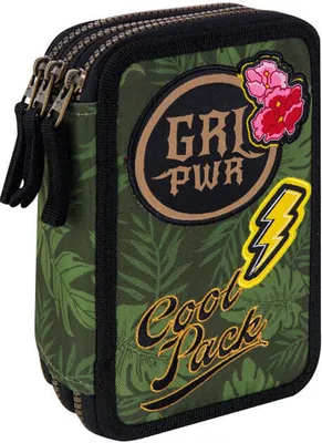Obrázok produktu pre Penál COOLPACK 3-COMPACT 44 kusov, penál, zelené odznaky B67157 ŠKOLSKÉ POTREBY MLÁDEŽE GIRL POWER