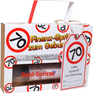 Produktbild von Udo Schmidt Finanzspritze zum Befüllen mit Geld zum 70. Geburtstag Geldgeschenkidee
