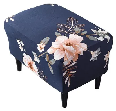 Image de Housse pour pouf, housse pour tabouret, housse pour repose-pieds rectangulaire, housse extensible, housse pour pouf, protection pour tabouret, housse lavable pour tabouret (Fleurs parfumées, bleu)