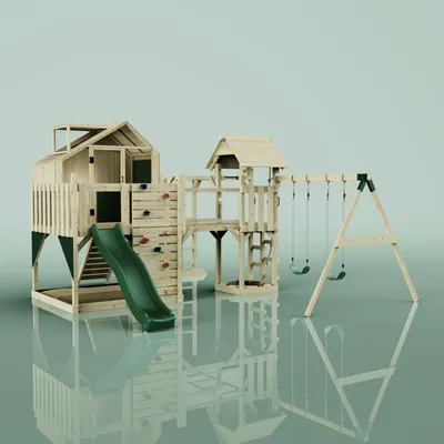 Produktbild von OutdoorToys Spielturm Knut aus Holz in Grün Kinderschaukel