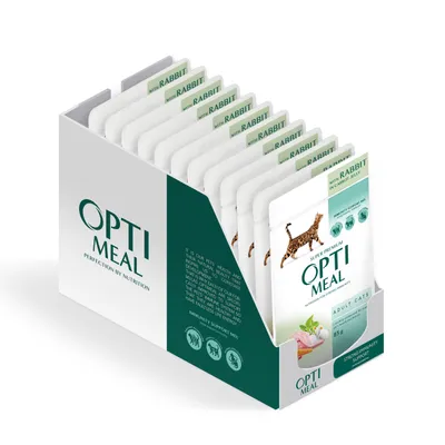 Produktbild von Optimeal Komplettes Nassfutter für ausgewachsene Katzen mit Kaninchen in Karottengelee–12x85g