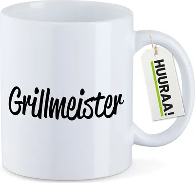 Produktbild von Huuraa Kaffeetasse Grillmeister BBQ 330ml Weiß Keramik Kaffeebecher Geschenkidee