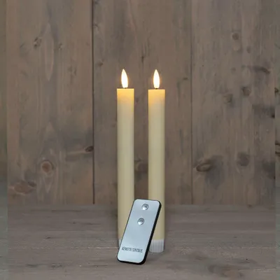 Productafbeelding van B.O. 2Pcs 3D Wick Ivory Ribbel Taper Candle kaars 23 cm Rustic Wax Anna's Collection