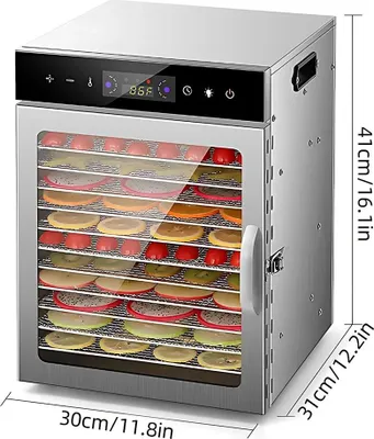 Zdjęcie produktu dla Suszarka do żywności - suszarka do owoców, warzyw i mięsa - 12 poziomów - 800 W - regulacja temperatury od 30 do 90 °C - timer 24-godzinny i oświetlenie wewnętrzne - wtyczka EU