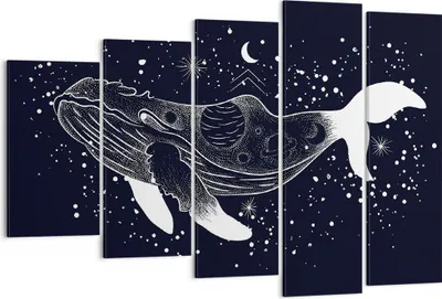Produktbild von Bild auf Leinwand - Leinwandbild - 5 Teile - Wal Schwarzweiß Grafik - 150x100cm - Wand Bild - Wanddeko - Wandbilder - Leinwanddruck - Bilder - Wanddekoration - Leinwand bilder - EG150x100-4870