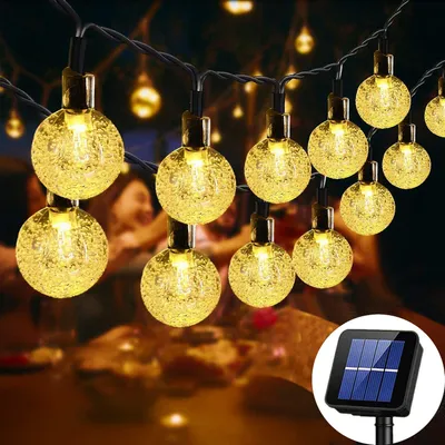 Produktbild von Solar Kristall Kugel Lichterkette Warmweiß Wasserdicht Außen Innen Deko für Garten Balkon Hochzeit Party Weihnachten, 5m 20LED