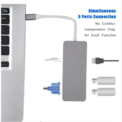 Productafbeelding van DrPhone 5-in-1 Type C naar HDMI Hub 4K Adapter + VGA/ USB3.0  & USB-C Power