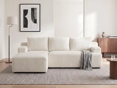 Produktbild von GLP 238 cm Modulares Sofa, Ecksofa mit Recamiere links 4-Sitzer mit breiten Armlehnen, Seitliche Staufächer, L-förm Couch mit Tiefer Sitzfläche, Cords