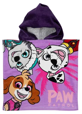 Produktbild von Paw Patrol - Badeponcho für Mädchen Handtuch Kinder Badetuch mit Kapuze 100% Baumwolle 50 x 100 cm Lila