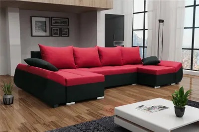 Produktbild von Wohnlandschaft U-Form KLEO mit Schlaffunktion Schwarz-Rot
