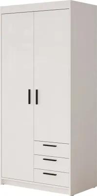 Produktbild von MIRJAN24 Kleiderschrank Elena 2D3S, Drehtürenschrank, Garderobe mit zwei Drehtüren und drei Schubladen, Kleiderstange (Farbe: Weiß)