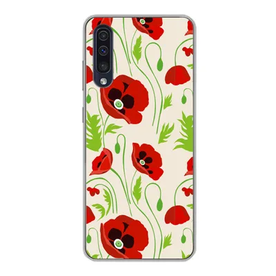 Produktbild von MuchoWow® Handyhülle Schutzhülle Hülle für Samsung Galaxy A30s Blumen - Mohn - Muster Silikon Softcase Handy Hülle - Karteninhaber