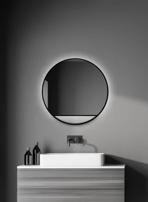 Zdjęcie produktu dla Lustro ?azienkowe z o?wietleniem Talos Black Hole Light Matt Ø 60 cm lustro ?cienne - pod?wietlane lustro z neutralnym bia?ym ?wiat?em - wysokiej jako?ci matowa czarna aluminiowa rama - lustro ?azienkowe