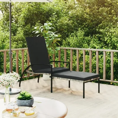 Produktbild von The Living Store Sonnenliege mit Fußhocker PE-Rattan Grau