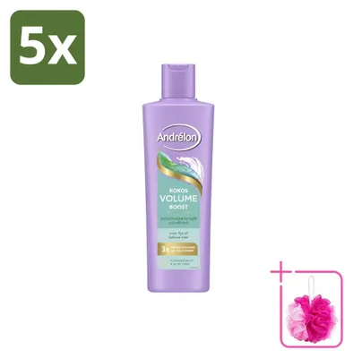 Immagine prodotto di 5 flaconi di shampoo volumizzante Andrélon, con estratto di cocco e aloe vera, da 250 ml - confezione - 5 pezzi