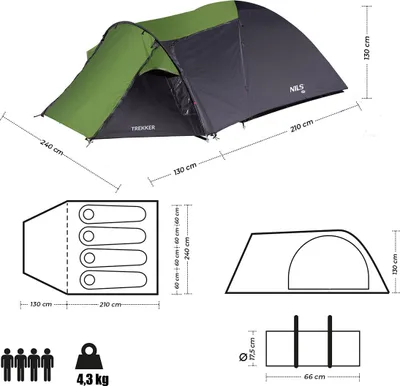 Zdjęcie produktu dla Namiot kempingowy 4-osobowy Nils Camp NC6012 Trekker