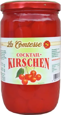 Zdjęcie produktu dla La Comtesse wiśnie koktajlowe czerwone bez szypułek i pestek w syropie 770g