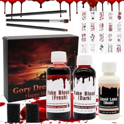Zdjęcie produktu dla Sztuczna krew zestaw halloween makijaż lateks tatuaże blizny