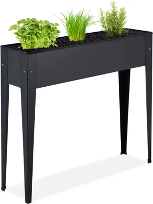 Immagine prodotto di Relaxdays Aiuola rialzata in metallo, stretta, per erbe aromatiche, giardino, balcone e terrazza, orto, dimensioni: 83 x 99 x 26 cm, nero