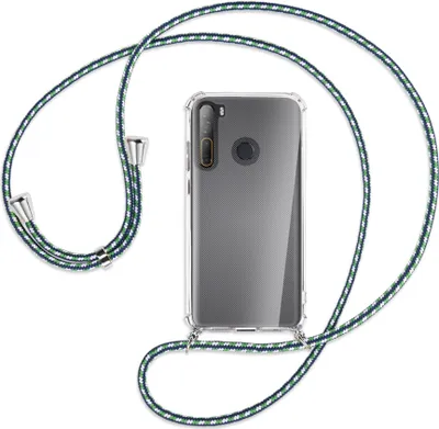 Produktbild von Handykette Backcover-Schutzhülle mit Band (Metall silberfarben) für HTC Desire 20 Pro - grün/blau/weiß