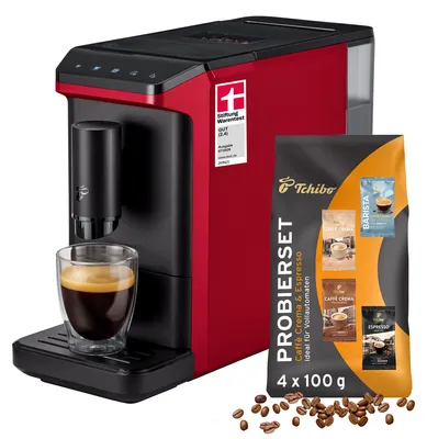 Produktbild von Tchibo Kaffeevollautomat Esperto mini, Rot, Kaffeeprobierset gratis Zubereitung von Espresso, Caffè Crema und Caffè XL, kompakt mit nur 16 cm Breite, 1,1 l Wassertank, einfache Reinigung