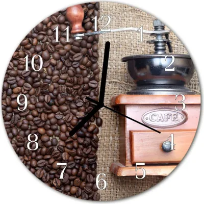 Produktbild von Glasuhr Wanduhr Küchenuhr Echt-Glas 30fi cm Kaffeemühle braun
