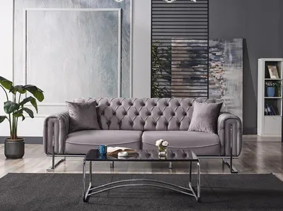 Produktbild von Sofagarnitur Wohnzimmer Sitz Sofa 3 Sitzer Grau 2 Sitzer Set Textil Sessel 3tlg