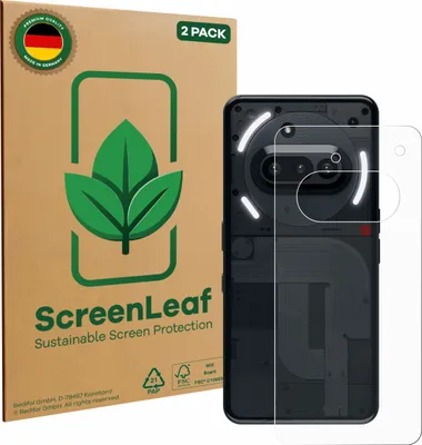 Produktbild von 2x ScreenLeaf Schutzfolie für Nothing Phone (3a) (Rückseite) nachhaltiger Displayschutz Display Schutz Folie Klar Transparent