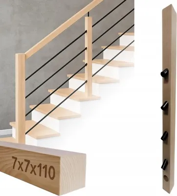Obrázok produktu pre Štvorhran - drevený stĺpik - na zábradlie - 7 x 7 x 110 cm - bukové drevo - kompletná montážna súprava - montáž rúrok ⌀ 25 mm pod uhlom 32°