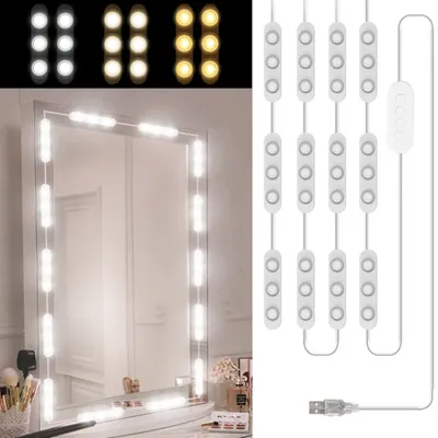 Produktbild von Spiegelleuchten, LED-Lichtspiegel, 3 modi Hollywood Schminktisch Leuchte, 10 Helligkeit Spiegelleuchten, LED-Lichtleiste mit 60 Leuchtperlen