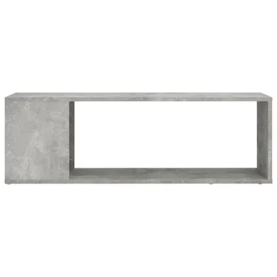 A long, rectangular TV stand with a concrete-like finish, shown against a white background.
