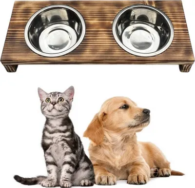 Produktbild von Futterstation Doppelnapf Holz Ständer Hundenapf Katzennapf Hundebar Pet 7,5cm 10188
