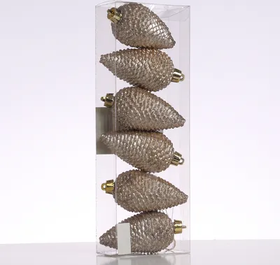 Christbaumschmuck ZAPFEN - Weihnachtsbaumschmuck - bruchfest - H: 8cm - champagner - 6er Set