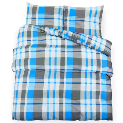 A top-down view of a plaid bedding set.