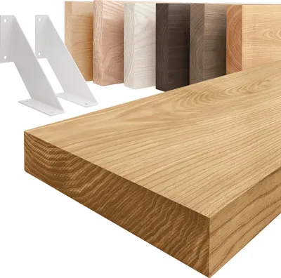 Produktbild von LAMO Manufaktur Wandregal Holz Gerade  |  Regal Farbe: Rustikal | mit weißem Vintage Regalträger | 120 cm