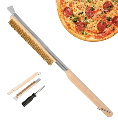 Productafbeelding van Professionele pizzaovenborstel, 55 cm met roestvrijstalen schraper