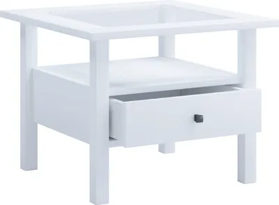 Produktbild von VCM Holz Beistelltisch mit ESG-Sicherheitsglas | Couchtisch schlicht | Maße ca. H. 42 x B. 54 x T. 54 cm | Wohnzimmertisch mit Schublade | Sofatisch - Lingis M